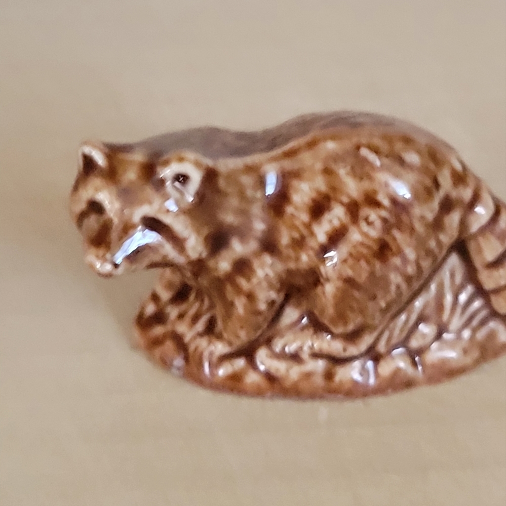 Vintage Wade Whimsies Miniature Ceramic Glazed Brown Raccoon Figurine